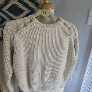 J. Crew Ivory Cream Button-Shoulder Cotton Sweater Women's Size Medium